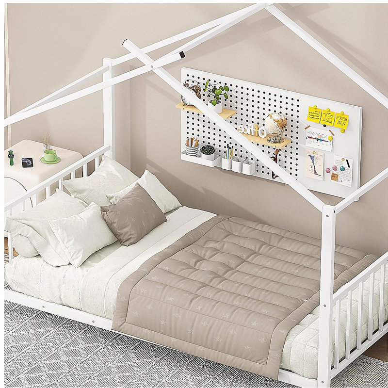 Lit plateforme double en métal, blanc
