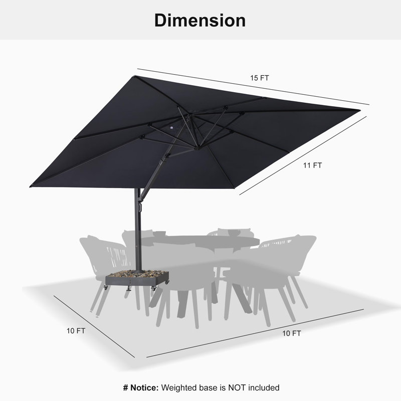 Jordin 11' x 15' Rectangular Cantilever Umbrella，Without Base, Grey