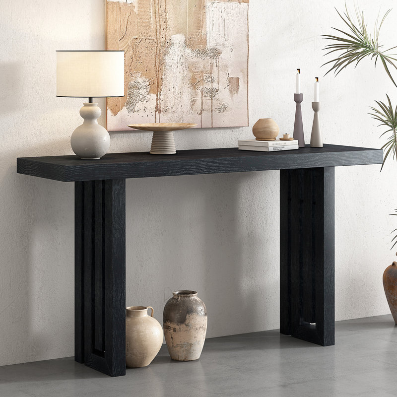Oak Veneer Console Table With Distinctive Side Shapes, Suitable For Entryway, Hallway, Living Room, Foyer, Corridor