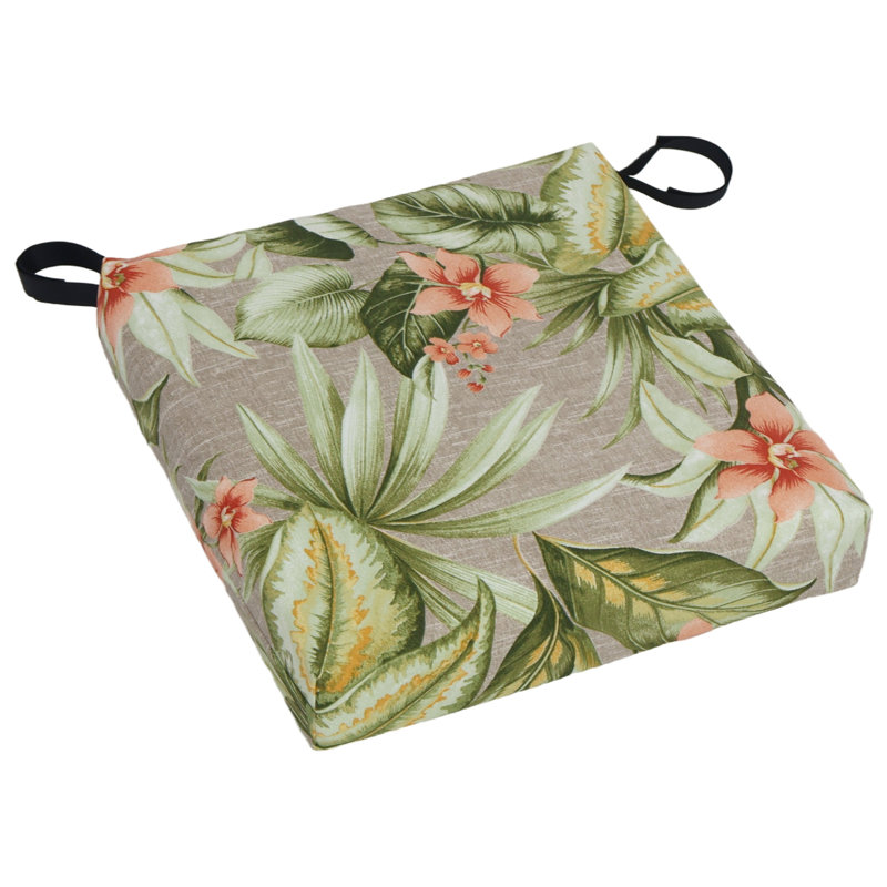 Square Outdoor Chair Cushions (Set Of 4), 16" W x 16" D, Tan/Pink/Tahiti Sunrise Floral