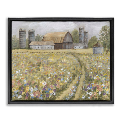 Meadow Path to Barn Framed Floater Canvas Wall Art by Pam Britton