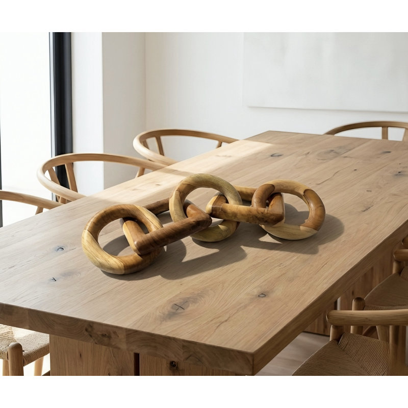 Sculpture en bois à maillon de chaîne en bois sculpté à la main 3 ronds 2 carrés, décor rustique moderne
