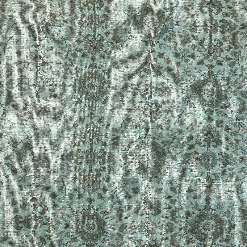 Tapis bleu clair en laine surteint 7 x 7,4 pi. Grand tapis moderne à motif floral