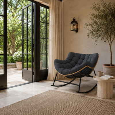 Chaise berçante en rotin tressé moderne avec base en métal EcoListro - Confort ergonomique intérieur / extérieur