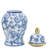 Manado 14" Ceramic Temple Jar with Lid Contemporary Vintage Style Blue and White Chinoiserie Floral Design