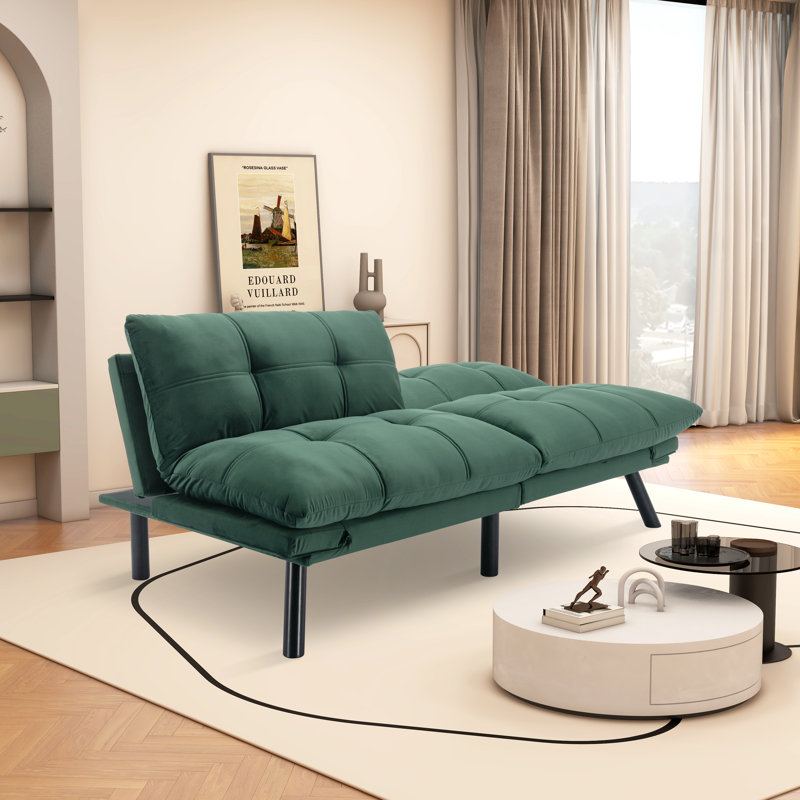 Canapé-lit sans accoudoirs conforme à la norme CAL117 de 70,86 po Cezmi, 100 % polyester émeraude