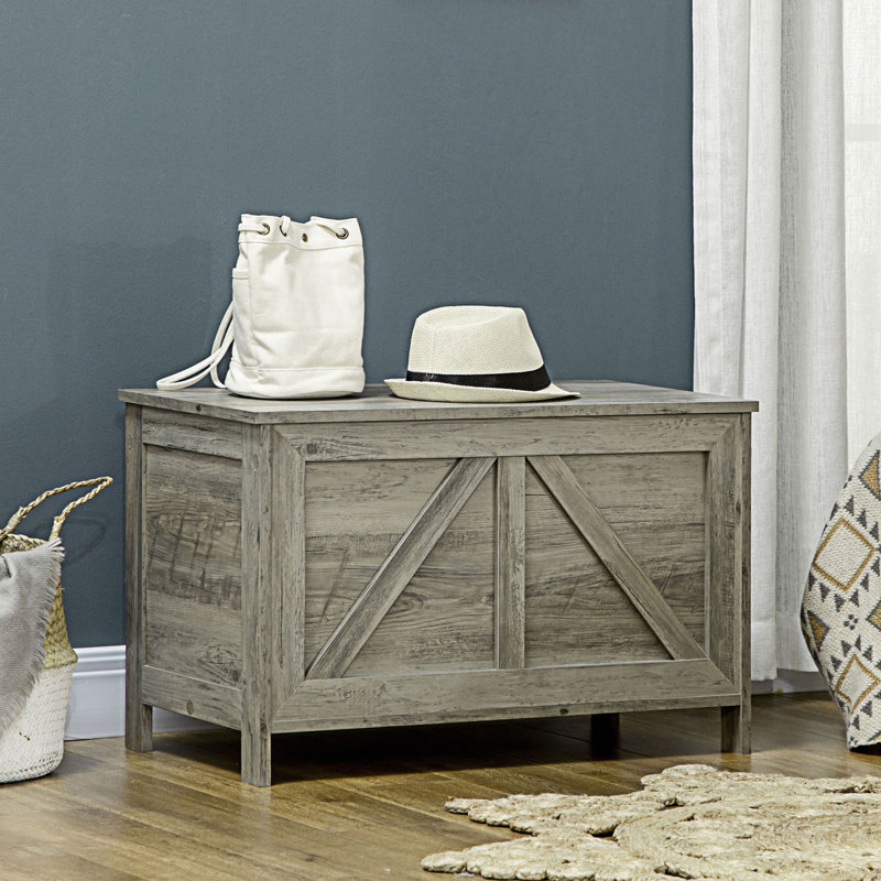 Farmhouse Storage Chest, Lift Top Box Organizer With Safety Hinge, Entryway Cabinet