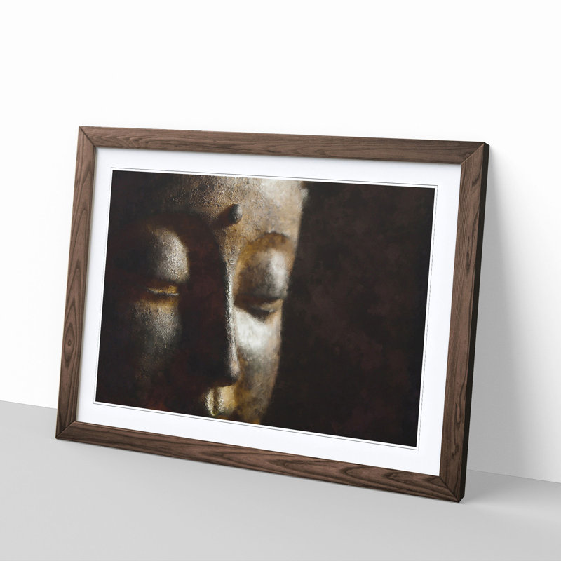 Golden Buddha Statue - Picture Frame Graphic Art Print, Walnut Framed, 45cm H x 63cm W x 2cm D