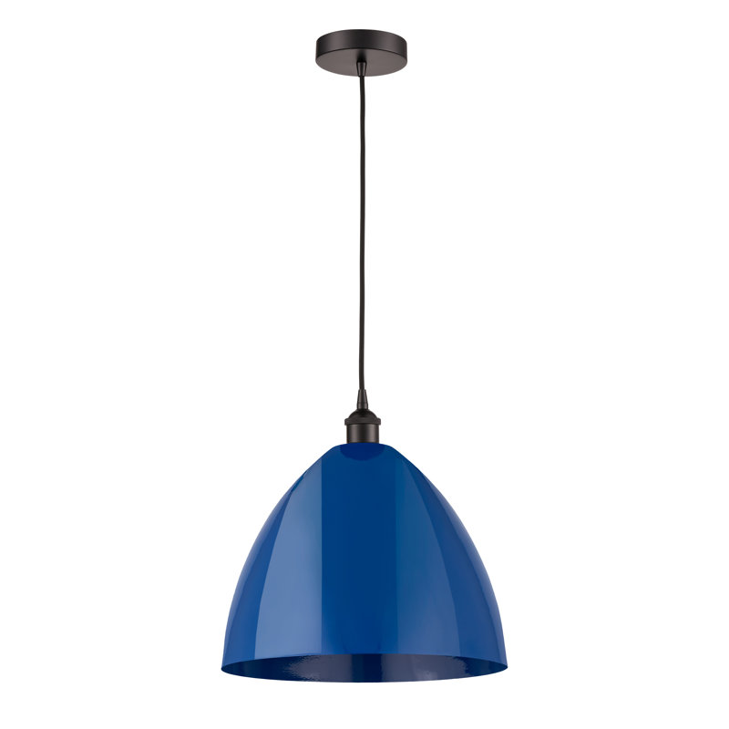 Luminaire suspendu conique à 1 lumière Schiavone, Bleu, Bronze huilé