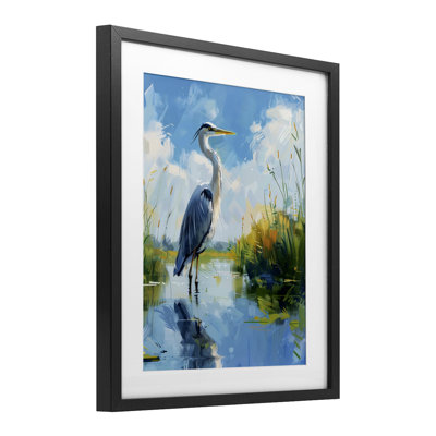 «Blue Heron in Wetlands», reproduction sous verre encadrée, design par LSR Design Studio