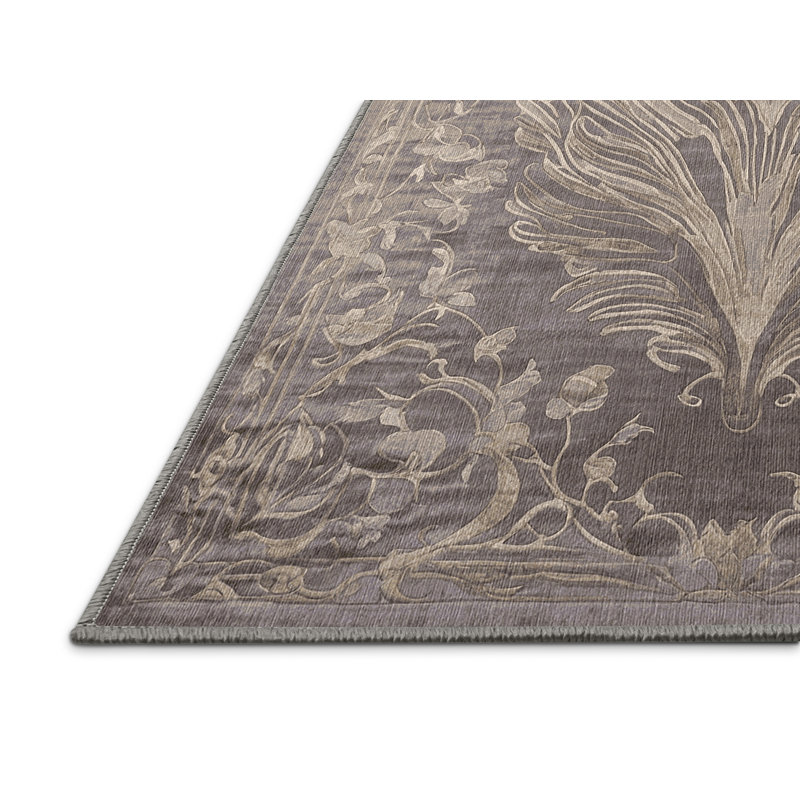 Machine Washable Gray Area Rug, Rectangle 7' x 9'