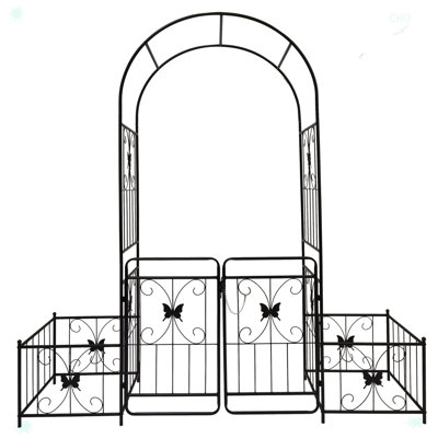 Metal Garden Arch With Gate Climbing Plants Support Rose Arch Outdoor