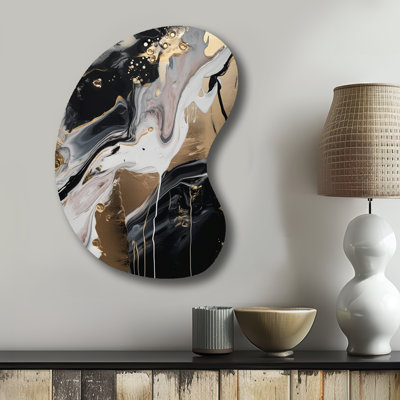 Gerin - Asymmetrical Abstract Marble Metal Wall Art, Unique Shape Metal Wall Sculpture Print