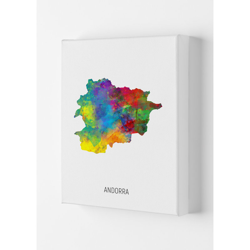Andorra Watercolour Map by Michael Tompsett - Print, Wrapped Canvas, 84cm H x 59.4cm W x 4cm D