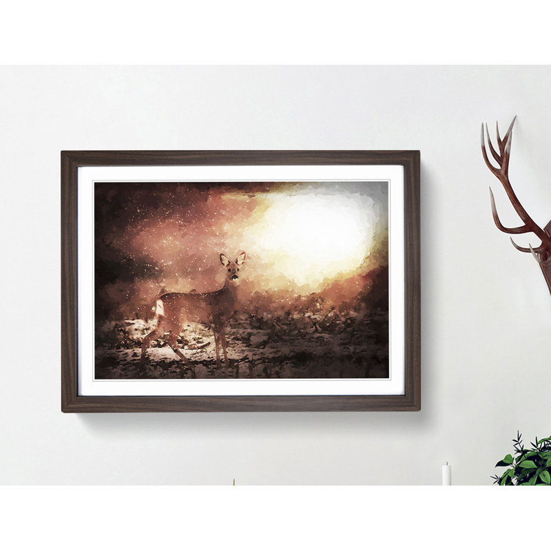 Roe Deer in Sunlight in Abstract - Picture Frame Painting Print, 50cm H x 76cm W x 2cm D, Walnut