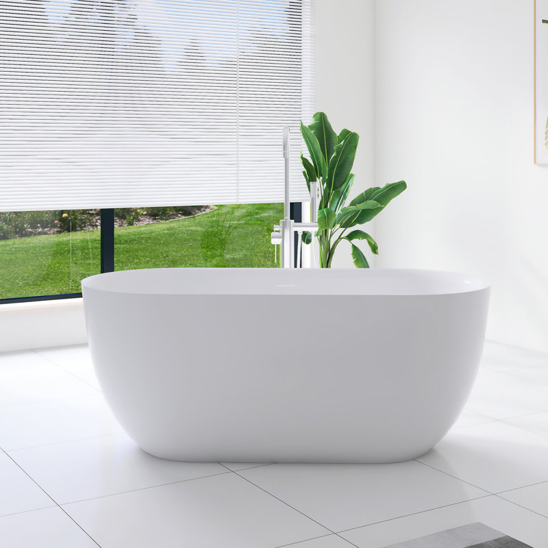 Baignoire de trempage autoportante 59 po en acrylique blanc brillant 59 po