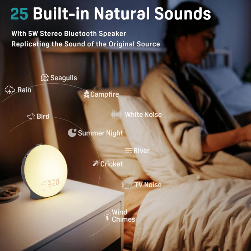 Alarm Clock White Noise Sound Machine With 25 Soothing Sounds 17 Nightlights Bluetooth Speaker Wake Up Light Alarm Clock