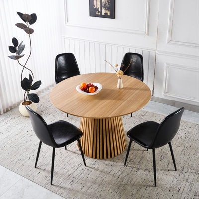 5 - Piece Dining , Mid Century Table Top And Metal Legs Pedestal For 4 6 People, Stable Structure, Simple To Assemble Maintain, Can Be End Table, Blac