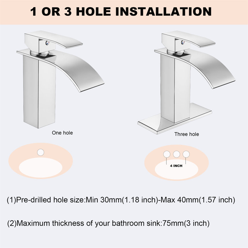Commercial-Grade Single Handle Waterfall Bathroom Faucet With Pop-Up Drain, Chrome