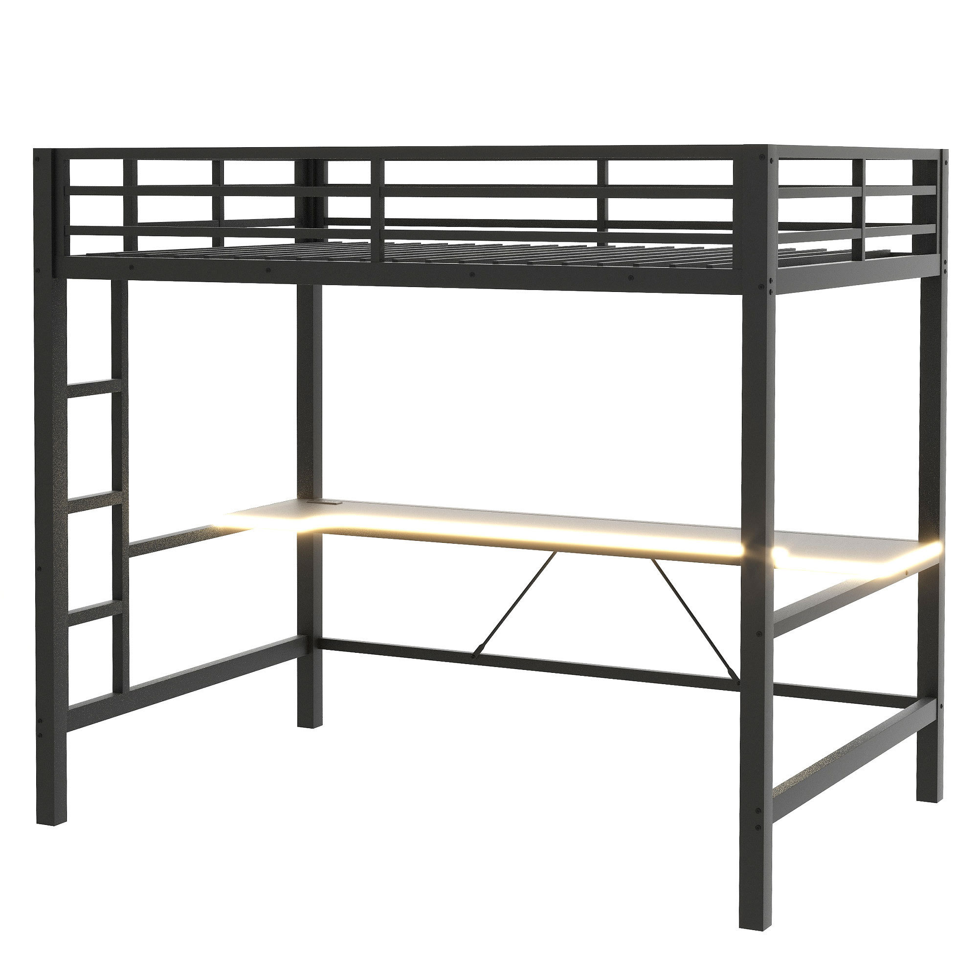 Isabelle & Max™ Full Size Gaming Metal Loft Bed With Led Lights And ...