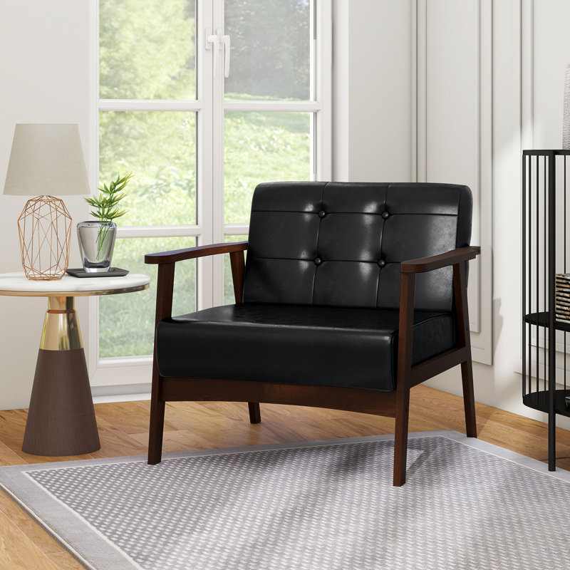 Kandas Faux Leather Armchair, Black Faux Leather