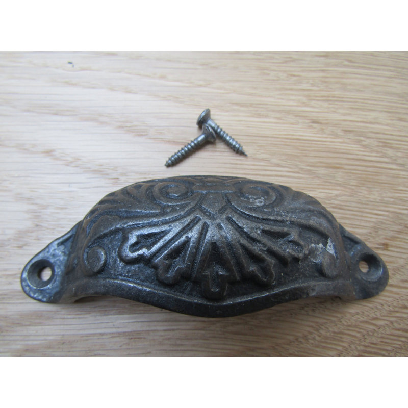Ornate Cup Pull Handle Antique Brass, Natural