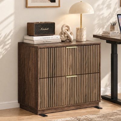 32" 2 Drawer Fluted Lateral File Cabinet,Wood File Storage For Legal/Letter/A4/F4 Files – Home Office Organization