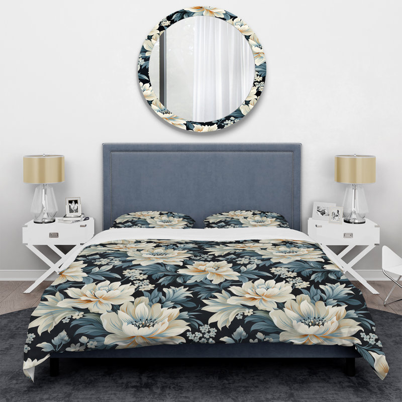 Ensemble de housse de couette Blue And White Peonies Damask Flowers II - Floral