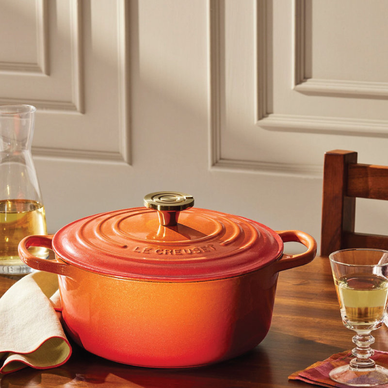 Le Creuset Signature Round Dutch Oven With Crucible Knob, 7.25 Qt. - Flamme Dorée, 4.5 quarts