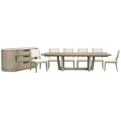 Extendable Trestle Dining Table With 6 Side Chairs And Buffet