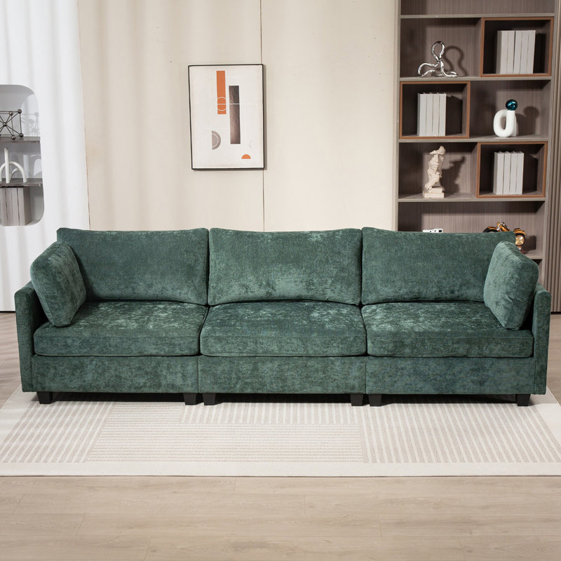 Canapé 3 places profond, canapé confortable 3 places avec poche latérale, canapé de salon, Dark Green