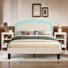 Queen Upholstered Bed With 2 Nightstands – LED Lights & Charging Station, Modern Bedroom Set
