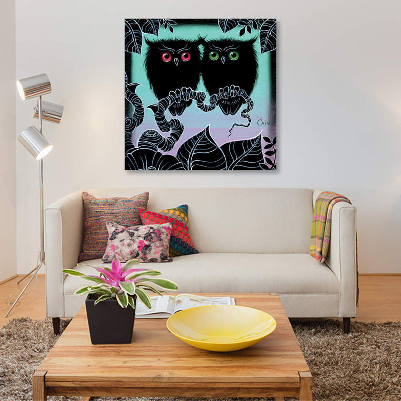 «Mini 2 Hoots» par Caia Koopman, impression sur toile tendue, H 18 po x l 18 po x P 1,5 po, Toile avec cadre noir