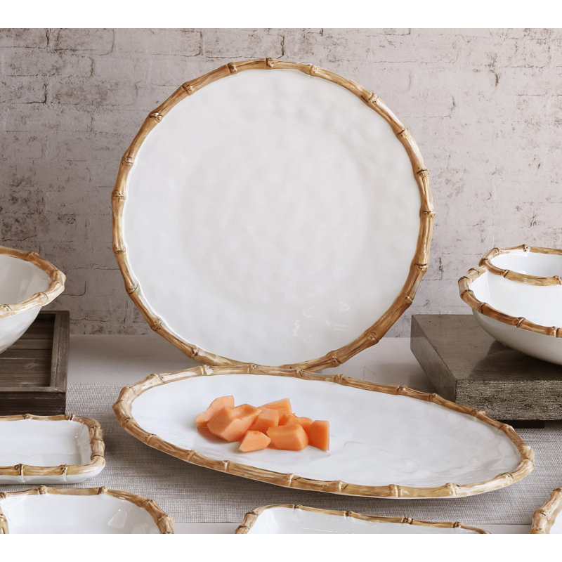 Vida Melamine Platter, 1.5" H x 19" L x 13" W, White/Natural