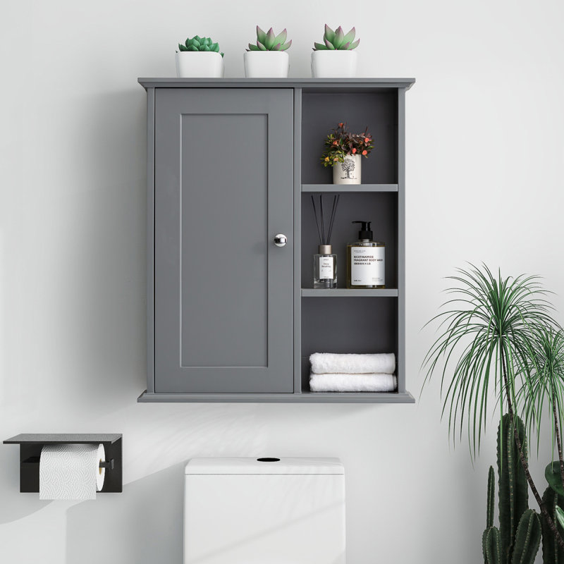 Upgraded Bathroom Wall Cabinet Over The Toilet Storage Cabinet Wall Mounted Storage Cabinet Wooden Medicine Cabinets, Gray