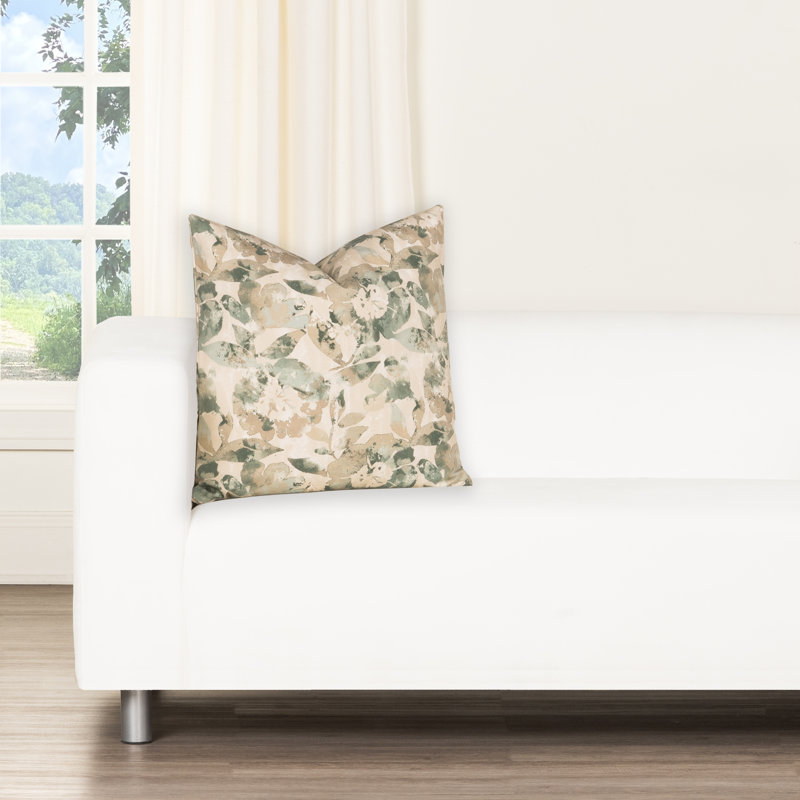 Magnolia Home Fashions Misty Spa Accent Pillow, Feather, Green Floral, 26"H x 26"W