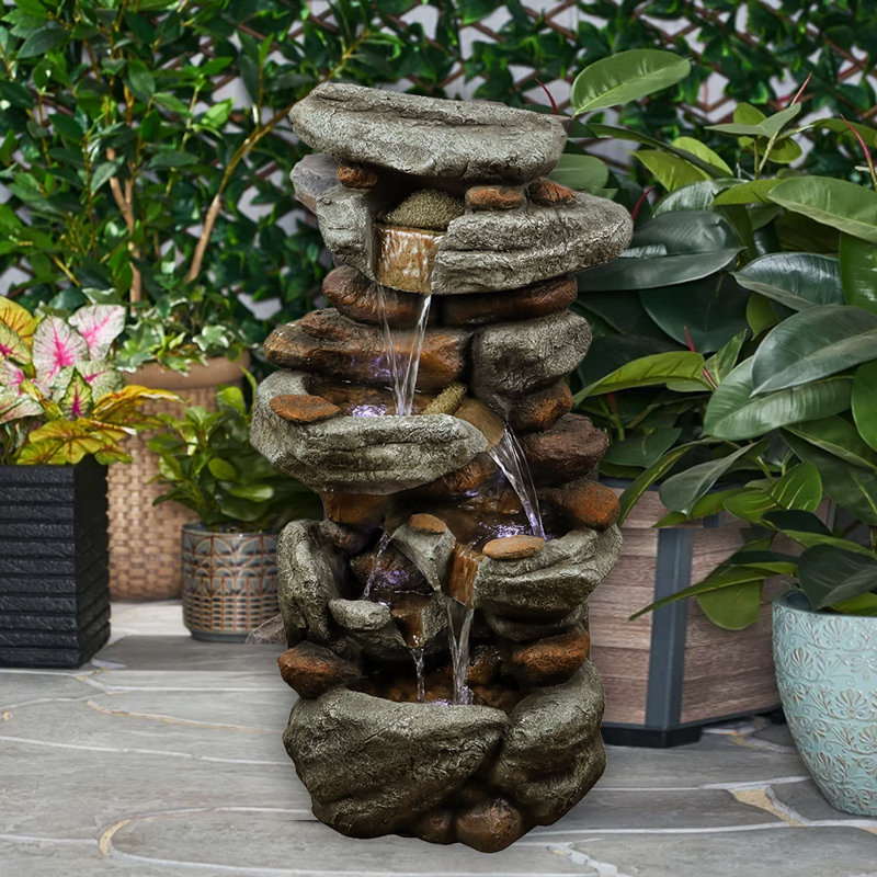 Fontaine roche à 4 niveaux avec lumières DEL Mantra