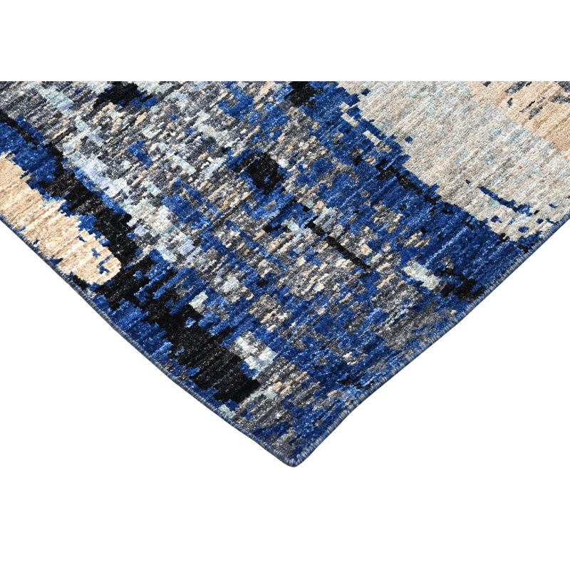 Hand-Knotted High-Quality Blue and Beige Area Rug