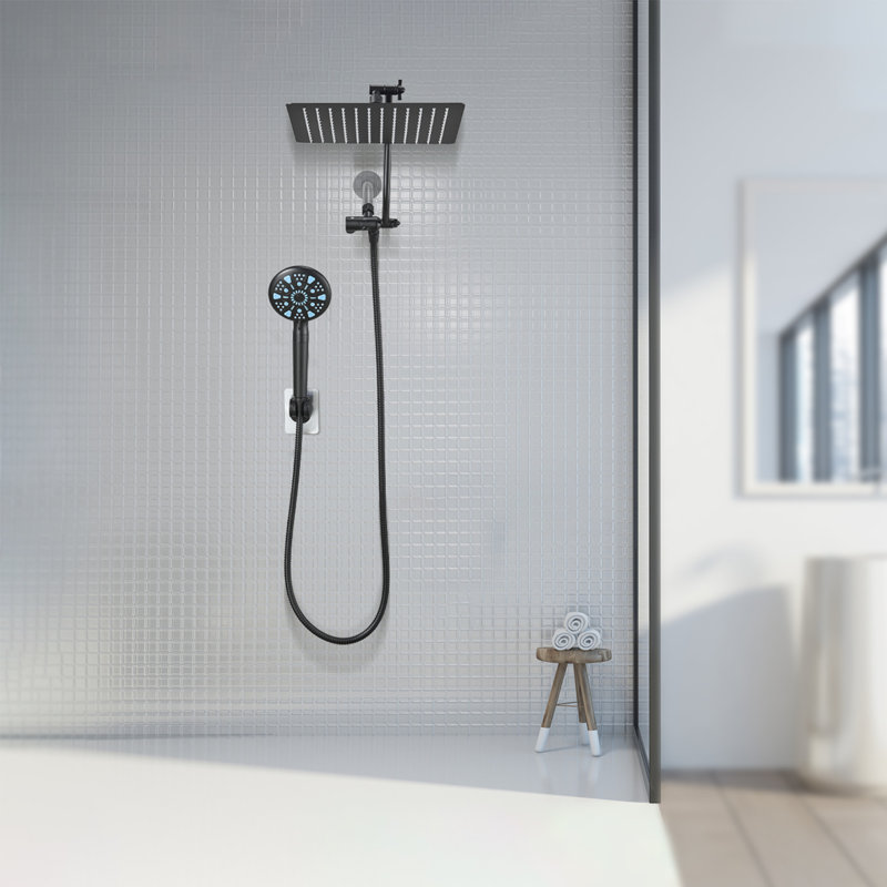 Adjustable 12" High Pressure Dual Shower Head with 9-Spray Handheld Shower, Black