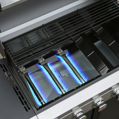 Îlot de cuisine au gaz pour barbecue à 6 brûleurs Brand-Man, convertible GPL / NG, avec brûleur latéral, table pliante et armoires de rangement, 72 000 BTU