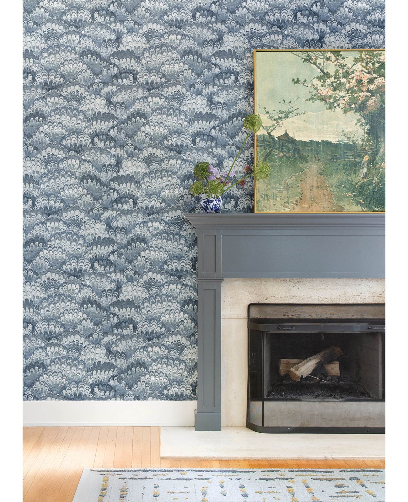 Marbled Ink Wallpaper Double Roll, Blue