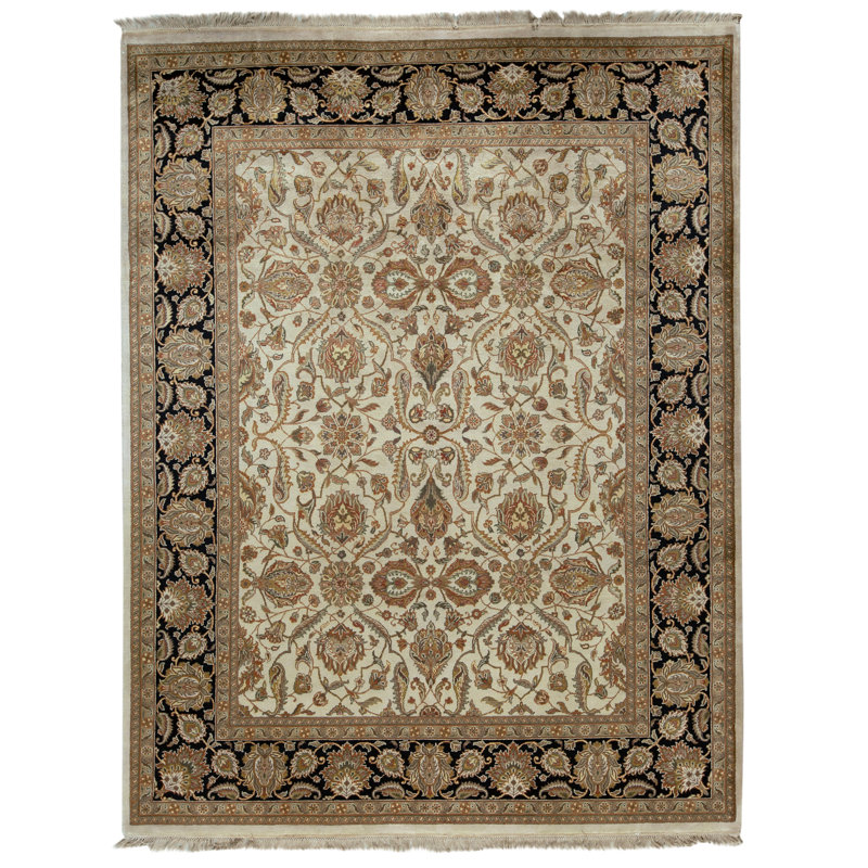 Tapis beige et noir noué à la main de haute qualité