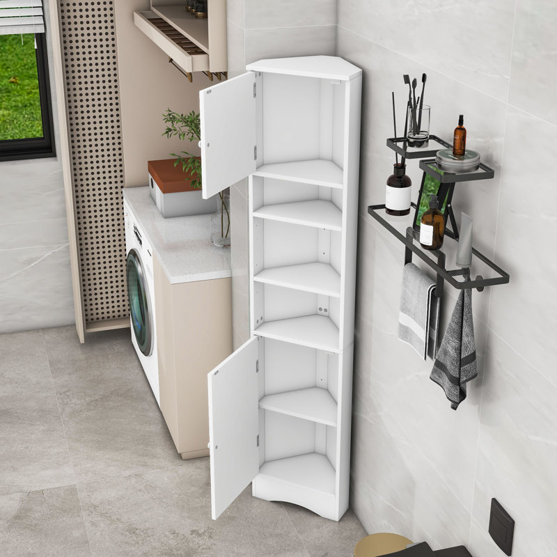 Armoire de rangement pour salle de bain avec tablettes de rangement réglables et deux portes, Blanc