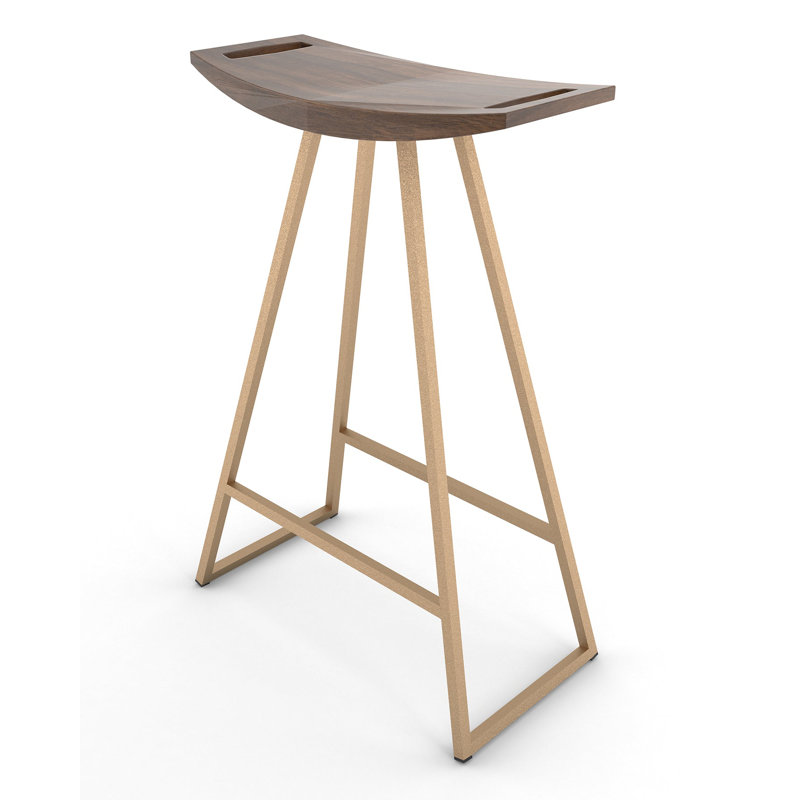 Robert Counter Stool with Metal Frame, Walnut, Counter Stool (24" Seat Height), Rose Copper