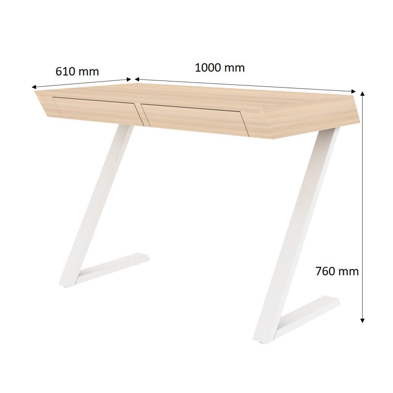 Bross Metal Base Writing Desk, White Oak/White