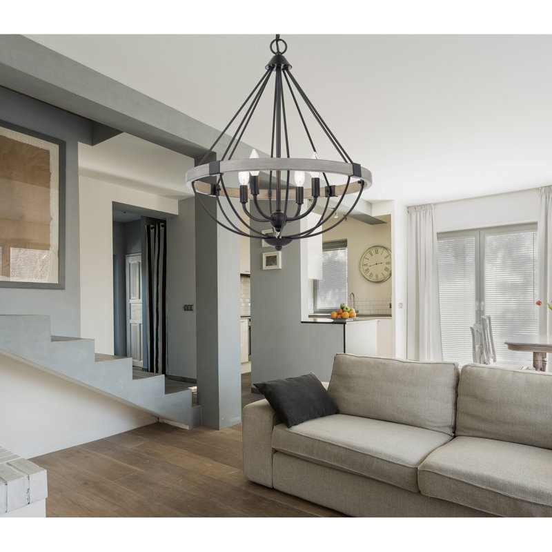 Lustre en métal 4 lumières Somersworth au fini blanc délavé et noir