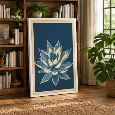 Lotus in Teal Botanical - Wrapped Canvas