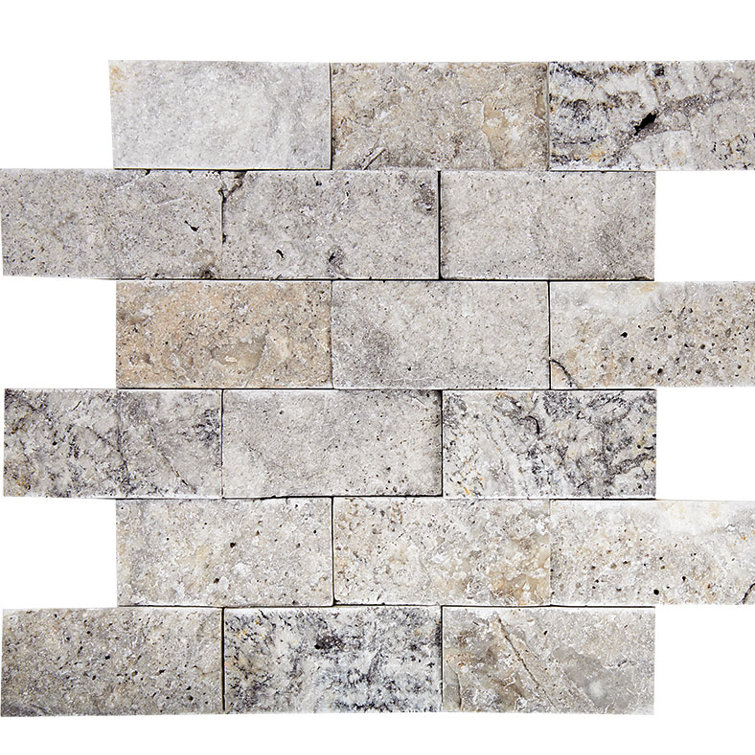 Split Face 2" x 4" Mosaic Tile in Silver