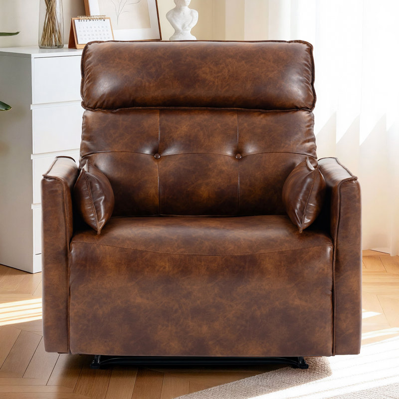 Oversized 42.5" Extra Wide Manual Recliner Breathalbe Leather, Brown