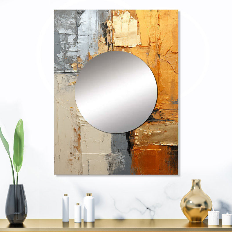 Angleside gris doré brillant géométrie XV - abstrait collages miroir, miroir mural décoratif moderne, art imprimé en métal